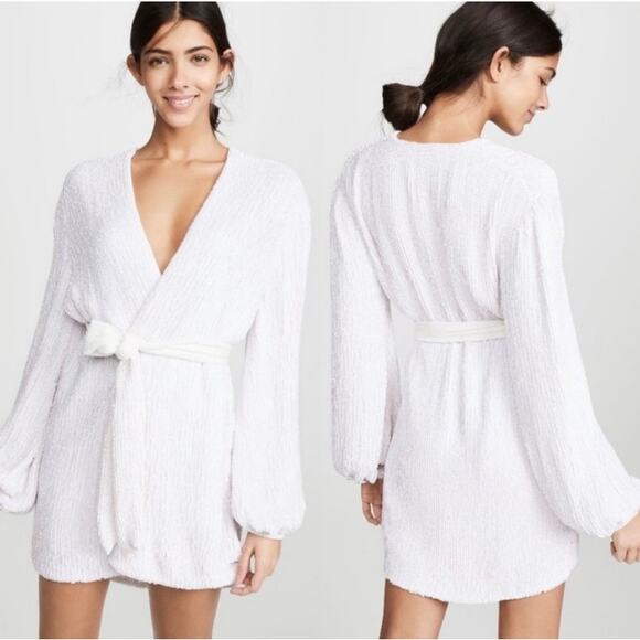 Retrofete XS Gabrielle White Sequin Mini Wrap Robe Dress NWT - Picture 1 of 14